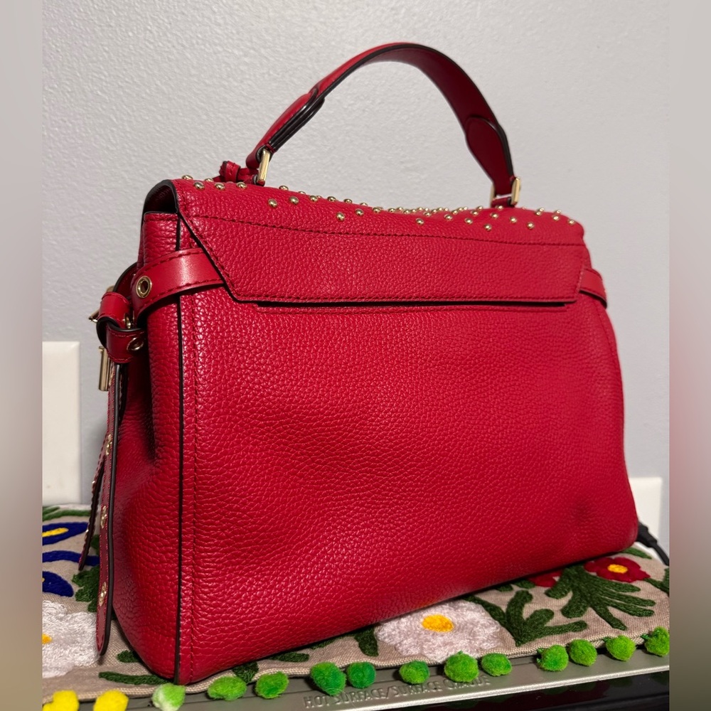 MICHAEL KORS red Bristol Medium Studded Leather Satchel crossbody bag - Picture 5 of 11